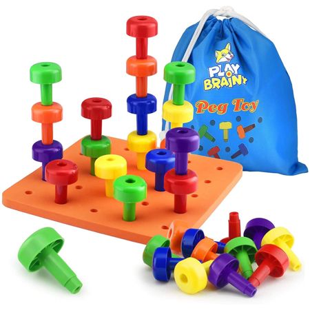 Play Brainy Peg Toy Set – Exciting Montessori Style Learning Toy – Colorful Stacking Peg Board Toy f | Walmart (US)