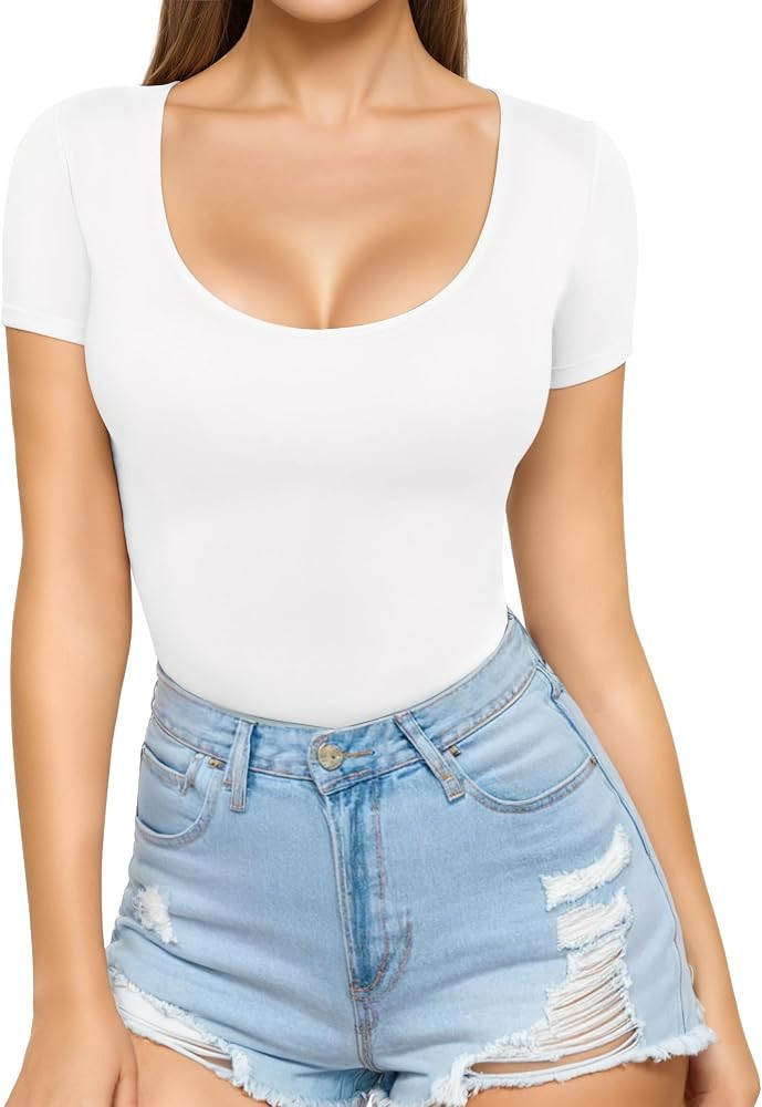 MANGOPOP Womens Scoop Neck Short Sleeve Long Sleeve Slim Fit T Shirt Tunic Tops Tee | Amazon (US)