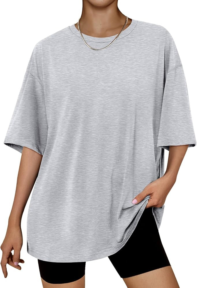 Trendy Queen Womens Oversized Summer T Shirts Fashion Workout Plus Size Tops Short Sleeve Beach V... | Amazon (US)