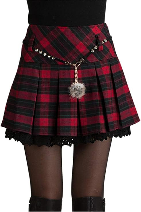 chouyatou Women's A-Line Plaid Wool Blend Pleated Skirt Side Zipper | Amazon (US)