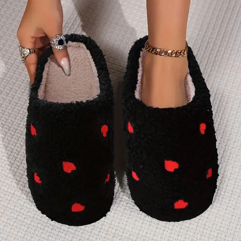 Warm Heart Pattern Slippers Casual Slip On Plush Lined Shoes - Temu | Temu Affiliate Program