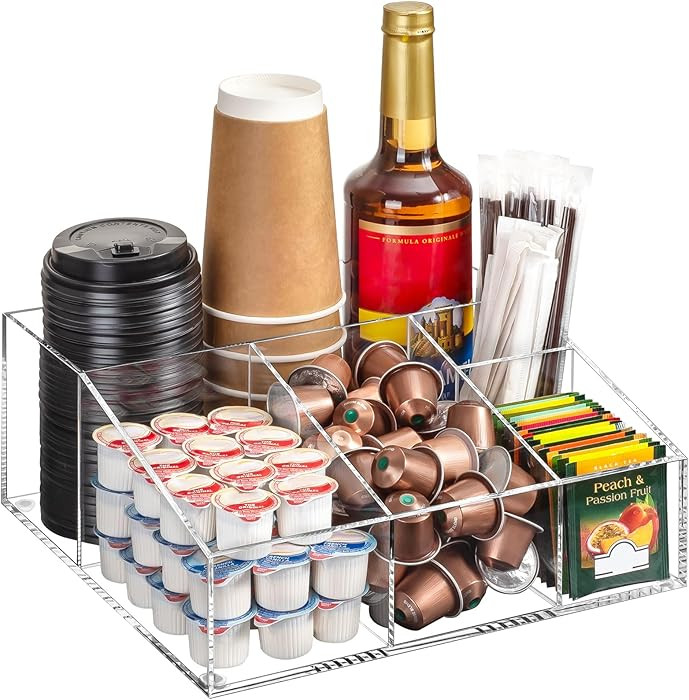 BEYGORM Acrylic Coffee Bar Station Organizer for Countertop,Office Breakroom Clear Snack Tea Stor... | Amazon (US)