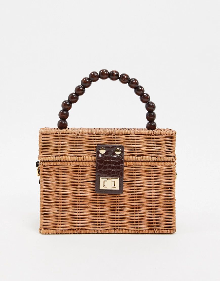 ASOS DESIGN natural rattan box bag with beaded handle-Multi | ASOS (Global)