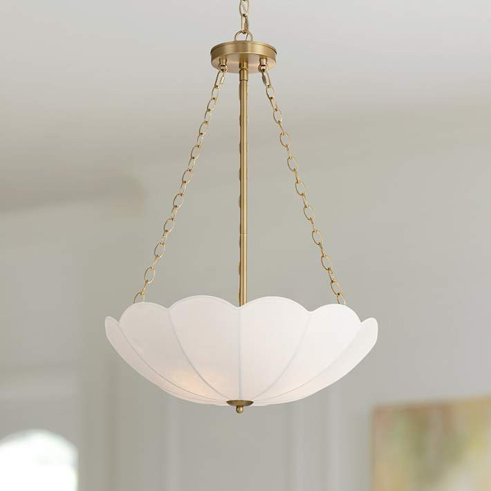 Possini Euro Amalthea 20" Wide Warm Gold and Silk Shade Pendant Light - #0930M | Lamps Plus | Lamps Plus
