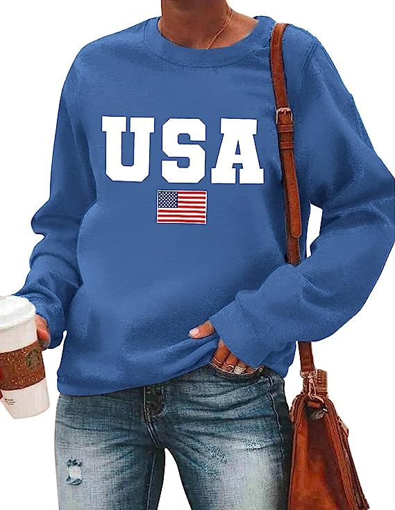 USA Sweatshirt Women American Flag Shirt Patriotic Tshirt Stars Stripes Pullover 4th of July Tee ... | Amazon (US)