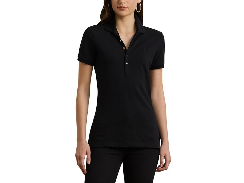 Lauren Ralph Lauren Pique Polo Shirt Women's Clothing Polo Black : XS, Cotton/Elastane | Zappos