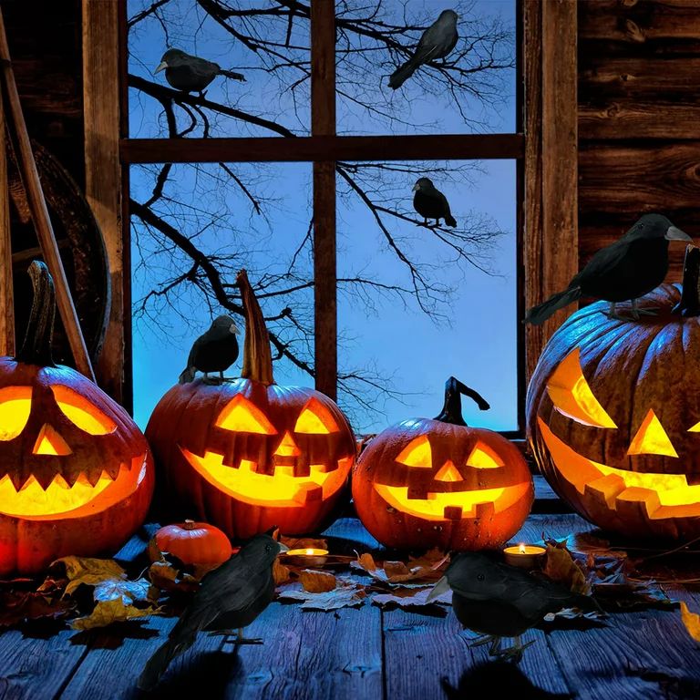 6 Pack Halloween Black Crows, Realistic Looking Halloween Decoration Birds - Walmart.com | Walmart (US)
