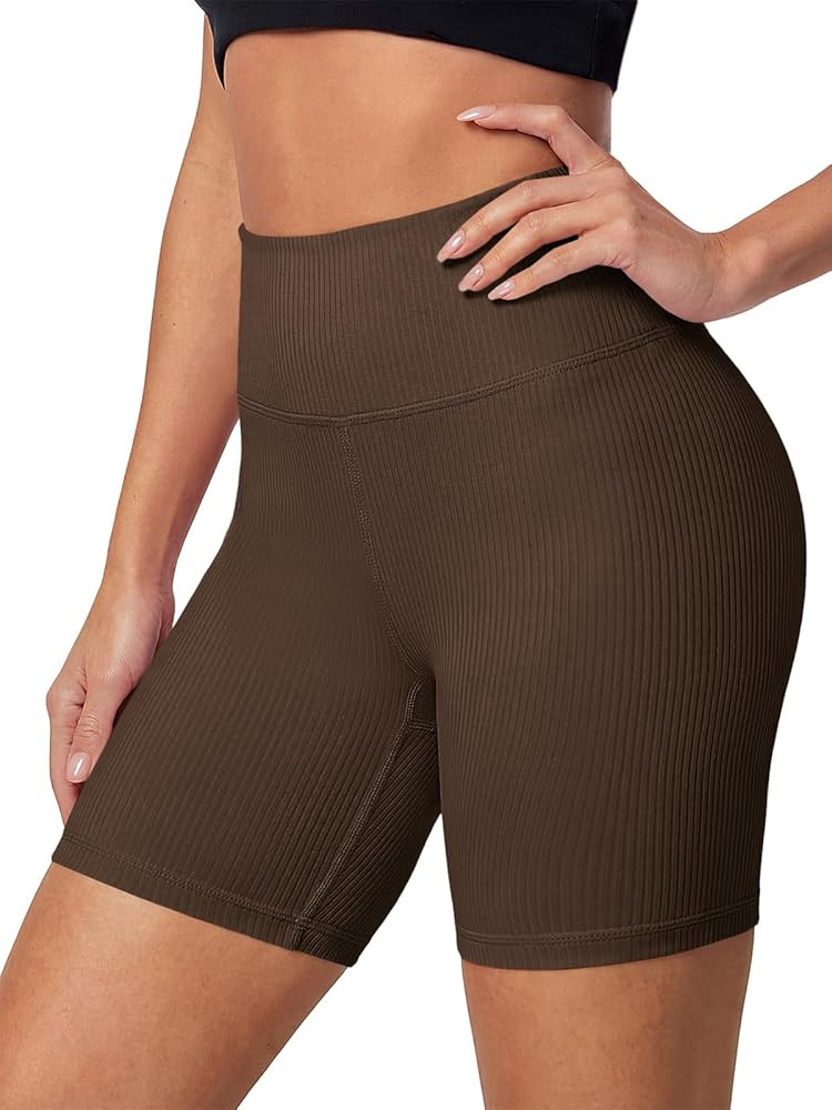 Aoysky Womens High Waisted Ribbed Knit Biker Shorts 5" Tummy Control Squat Proof Workout Shorts f... | Amazon (US)