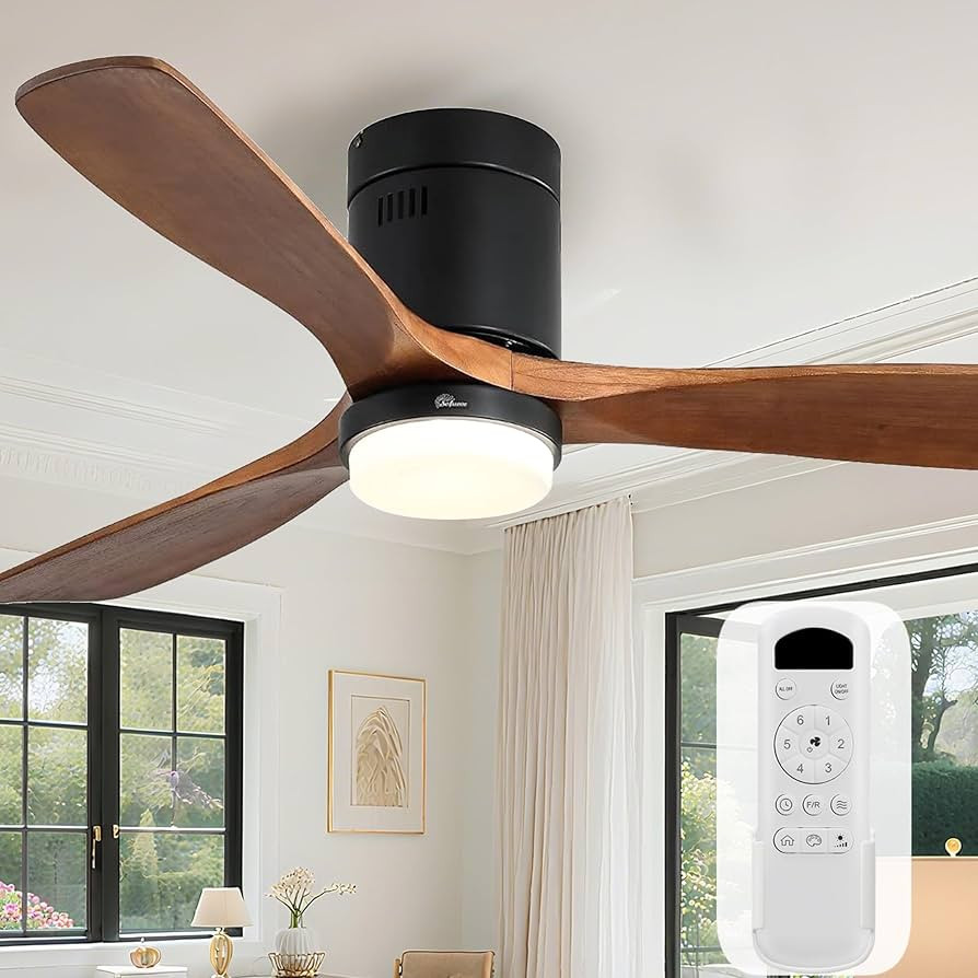 Sofucor Ceiling Fans with Lights 52 Inch Flush Mount Ceiling Fan with Remote Control, Wood Blades... | Amazon (US)