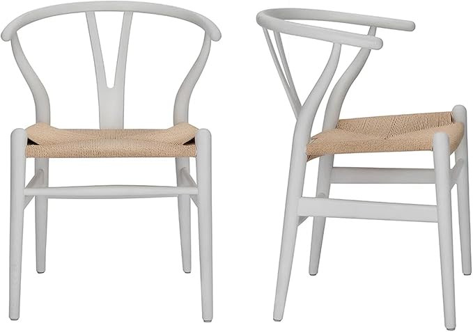 Polynices Wishbone Chair, Weave Modern Solid Wood Mid-Century Y Shaped Backrest Dining Chair (Whi... | Amazon (US)
