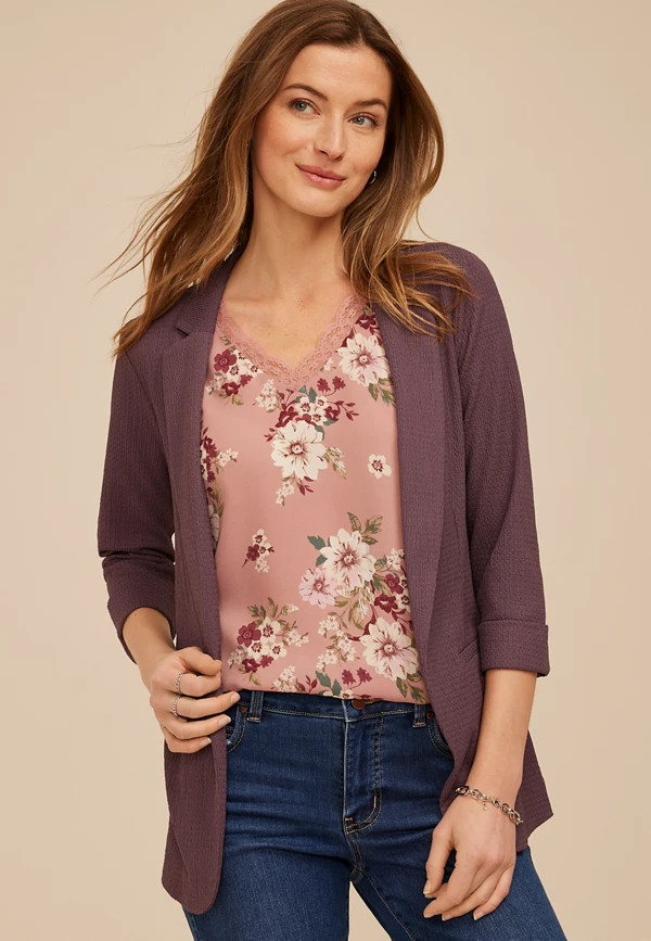 Textured Versa 3/4 Sleeve Blazer | Maurices