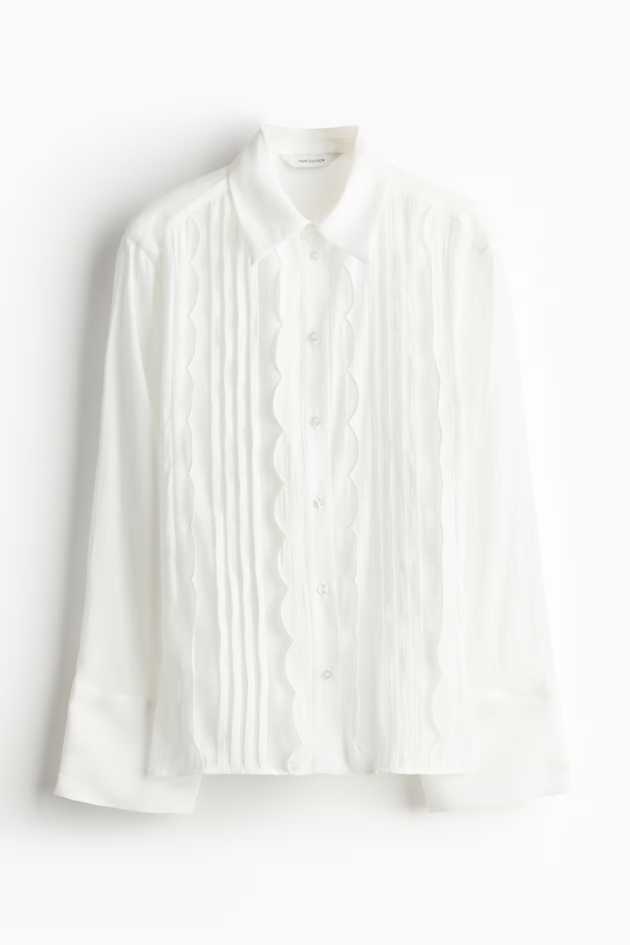 Pleat-front shirt - Long sleeve - Regular length - White - Ladies | H&M GB | H&M (UK, MY, IN, SG, PH, TW, HK)