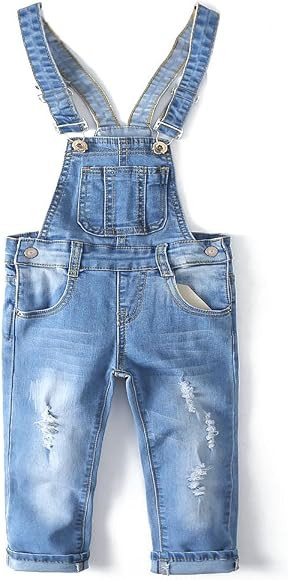KIDSCOOL SPACE Little Girl Boy Jean Overalls,Toddler Ripped Denim Overall Pants | Amazon (US)