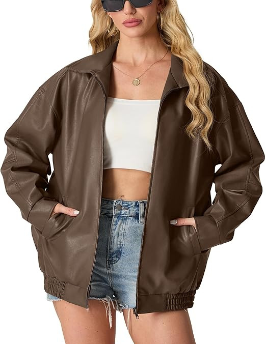 GRECERELLE Faux Leather Jacket Jackets Motorcycle Jacket Bomber Jacket Coat | Amazon (UK)