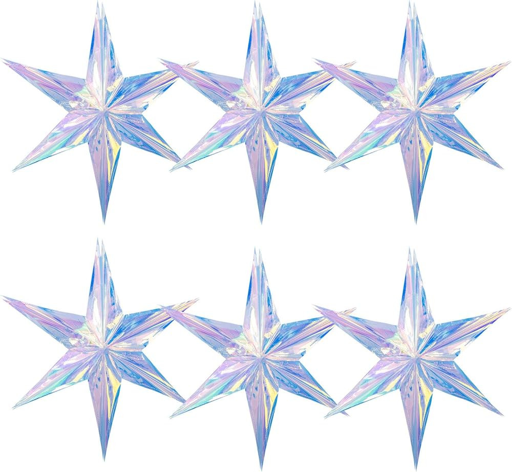 6 Pack 15.74 Inch Iridescent Ornament Star Hanging Decorations Hexagon Star Clear Foil Decorative... | Amazon (US)