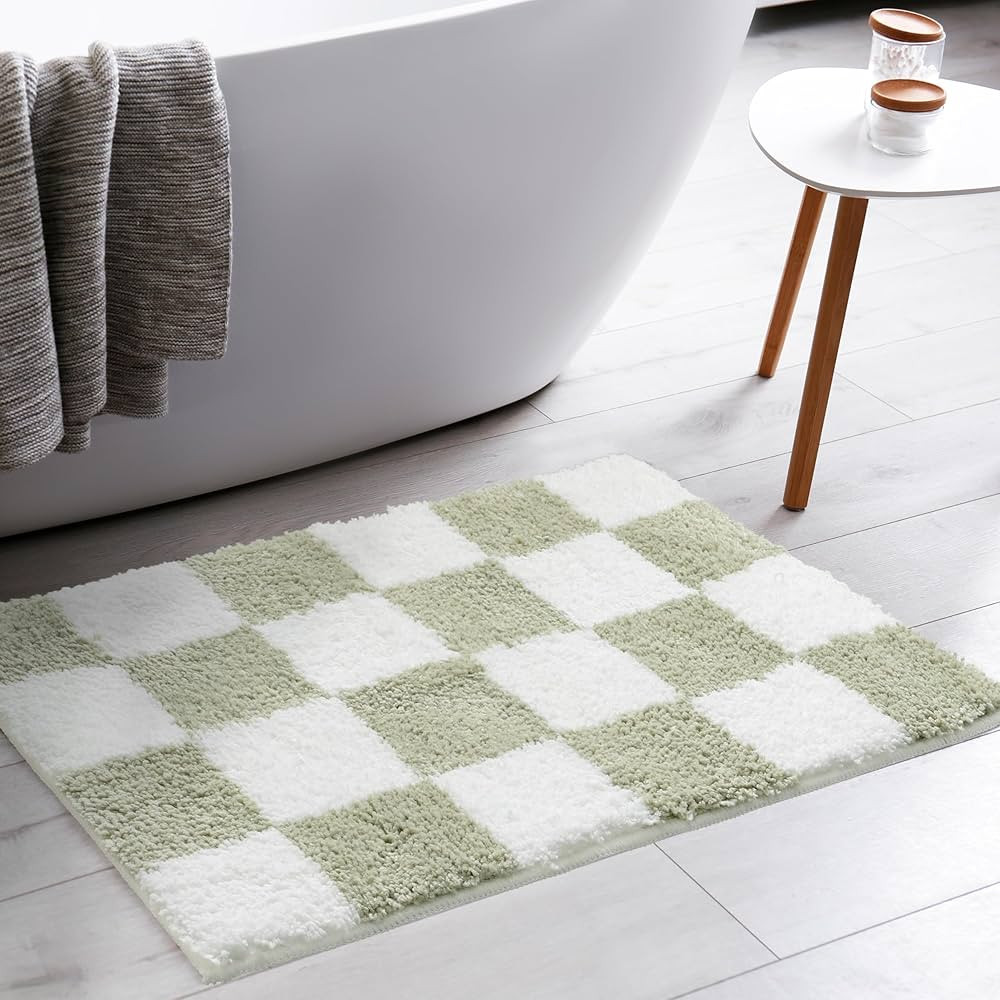 Tititex Luxury Sage Green White Checkered Grid Bathroom Rug, 16"x24" Classic Checkerboard Extra S... | Amazon (US)