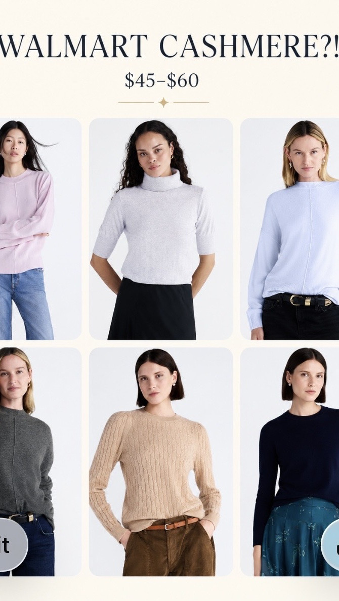 Walmart just dropped REAL cashmere for women and men — and it’s only $45–$60.

I was putting together my LTK collection and one style/color is already down to only TWO left in the entire company.

There are so many beautiful colors and combinations, but they are going FAST.

Links may be Commissionable.

#LTKOver40 #LTKMidsize #LTKSeasonal