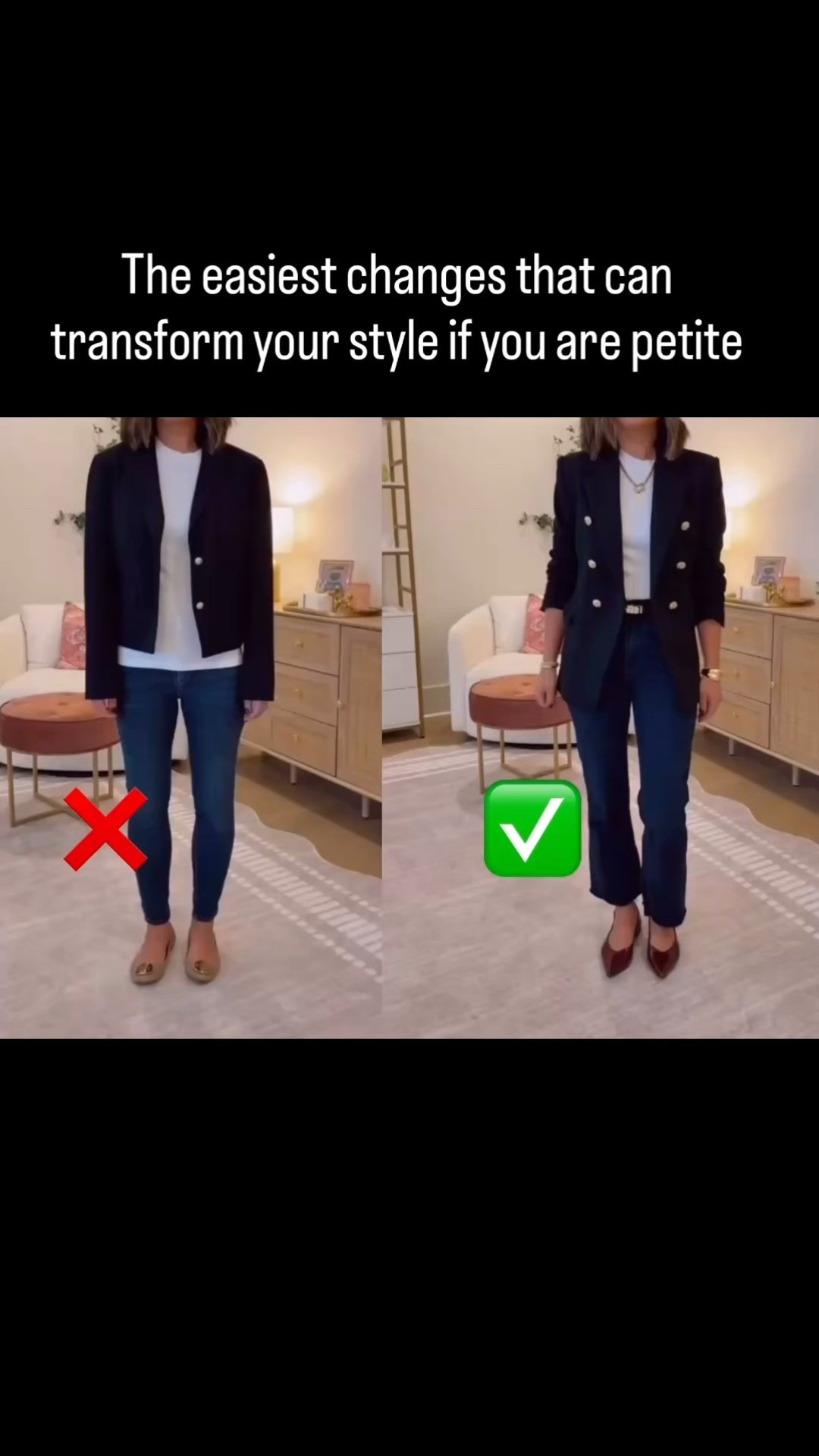 Ever put an outfit on and think, “Why doesn’t this look the way it did in my head?” Usually the fix is easier than you think—understanding length, fit, proportions that work for you, and accessories change everything.
TIPS ⭐️
✨Try swapping out your skinny jeans and round toe ballet flats with a straight or kick crop style with a pointed toe (this elongates your legs) 
✨ Tuck in your shirt underneath your third piece and add a belt (defines your waistline) 
✨Focus on the cut of your blazers & jackets - where they hit on your proportionally (short & boxy will make you feel shorter & boxier) 
✨ Cuff your sleeves up towards your elbow and add a few key accessories 

Small tweaks. Big transformation. Save & follow for more tips 


#LTKPetite #LTKOver40 #LTKSaleAlert