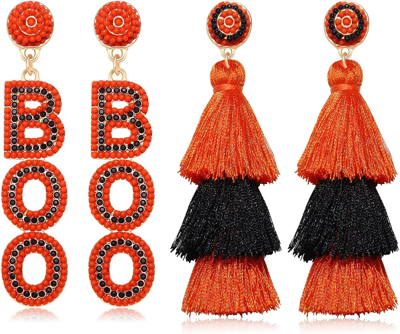 NLCAC 2 Pairs Halloween Thanksgiving Christmas Earrings Beaded Ghost Turkey Christmas Tree Tassel... | Amazon (US)
