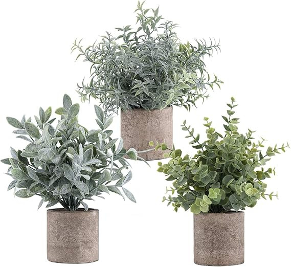 ROMAY 3 Pack Mini Potted Artificial Plants Fake Eucalyptus Greenery in Pots for Home Office Desk ... | Amazon (US)