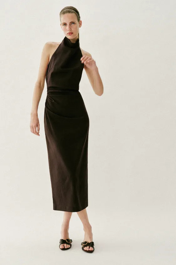 LINEN HALTER NECK MIDI DRESS | Zara US