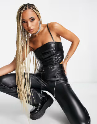 ASYOU ruched front PU corset cami top in black | ASOS (Global)