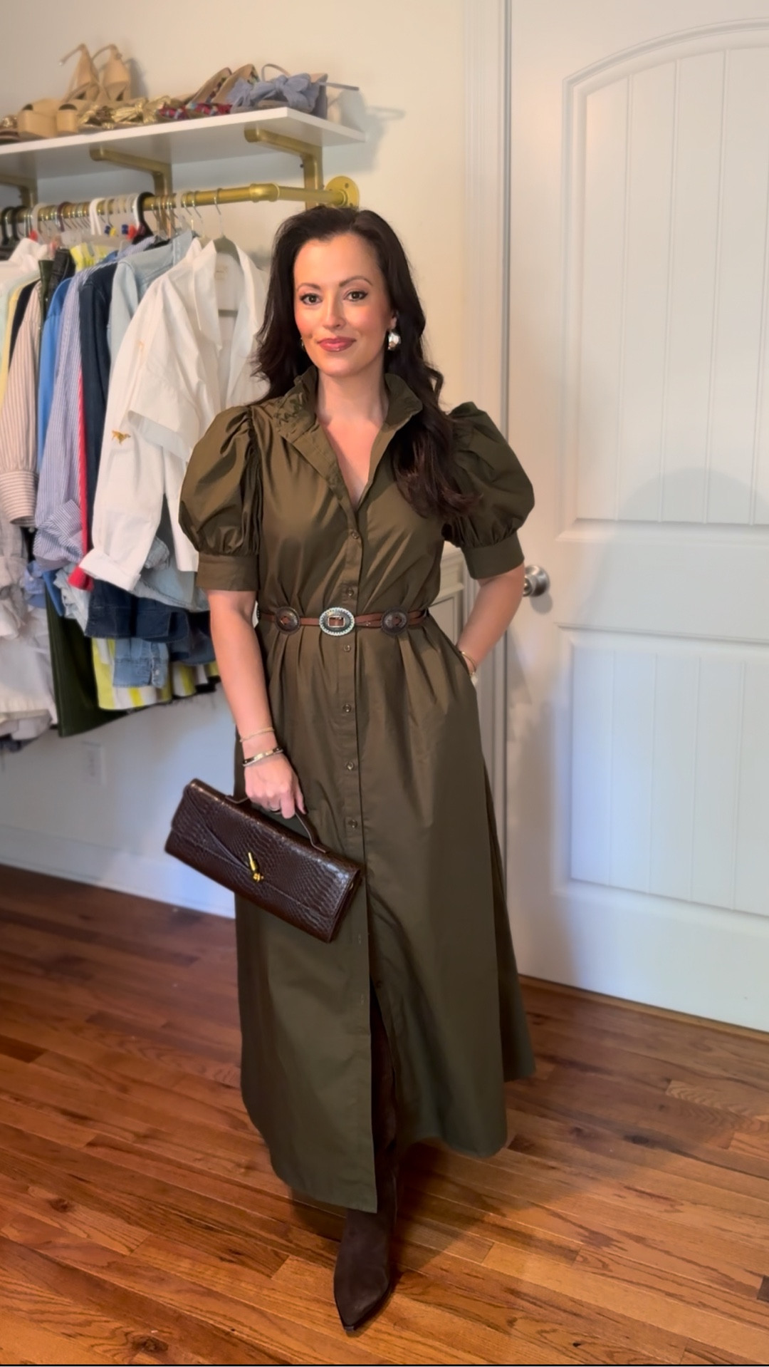 Olive green midi dress (I’m petite so it’s a maxi on me, midi on regular height gals! 😄)
The most classic silhouette + fall color dress! So flattering and perfect as a fall family photo outfit , fall vacation outfit & more
Dress - Small
Boots - 7 (size up 1/2 size if in between)

Fall travel outfit - fall outfit - date night outfit - Nashville outfit - western belt 

#LTKSeasonal #LTKStyleTip #LTKTravel