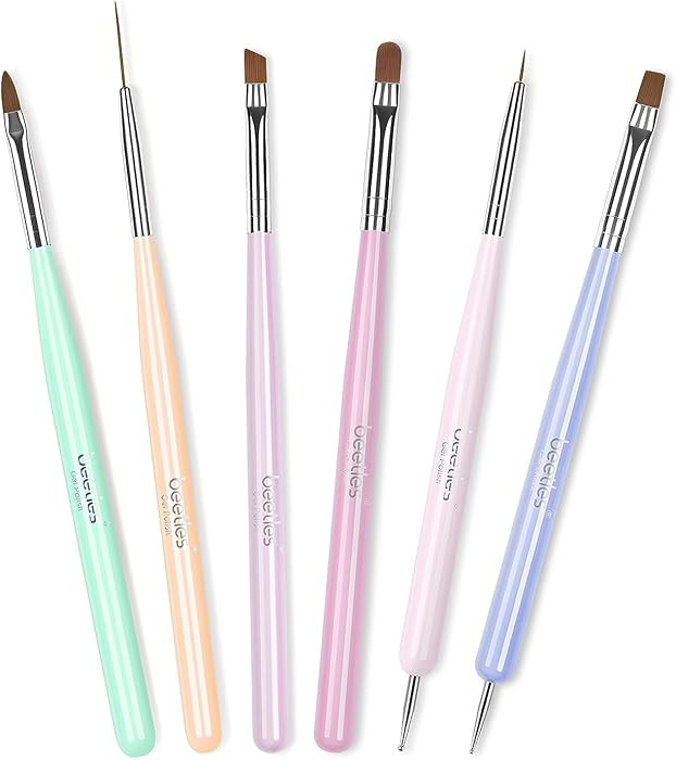 Beetles Gel Polish Nail Art Brushes, 6 Pcs Fingernail Art Design Pens, Wood Alloy Handle, Dotting... | Amazon (US)