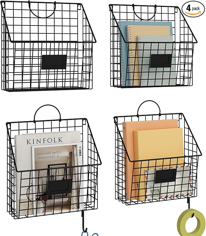 Hanging Wall File Holder Organizer Metal Wall Mount File Folders Holder Magazine Rack with Handle... | Amazon (US)