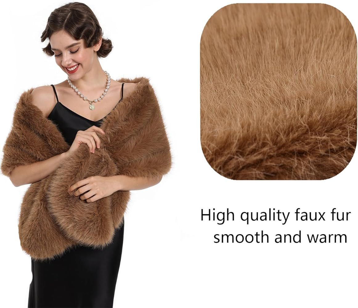 SAFERIN Women's Winter Faux Fake Fur Straight Wedding Halloween Party Custume Accessory Scarf Wra... | Amazon (US)