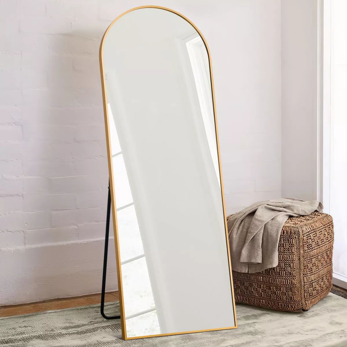 Malinda 64" x 21" Arched Free Standing Body Mirror, Metal Framed Full Length Wall Mirror, Large F... | Target