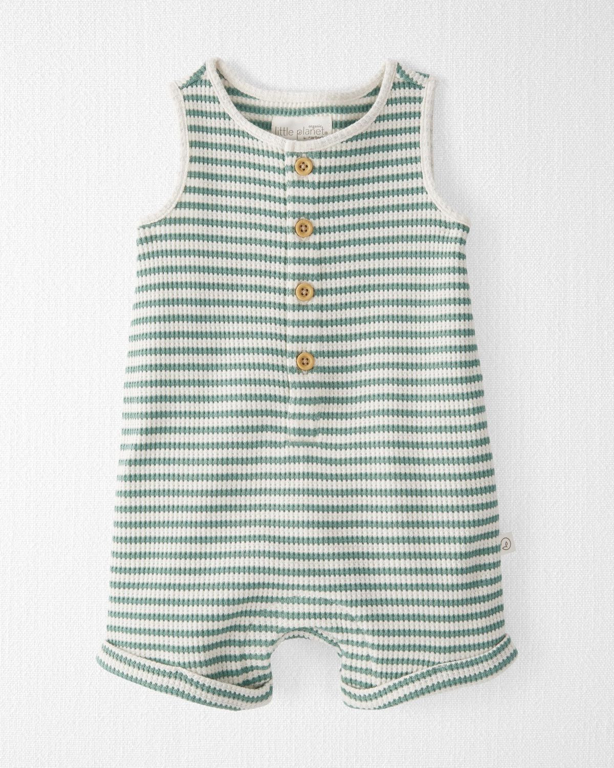 Green Stripe Baby Waffle Knit Romper Made with Organic Cotton | carters.com | Carter's