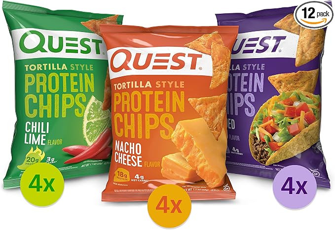 Quest Tortilla Style Protein Chips Variety Pack, Chili Lime, Nacho Cheese, Loaded Taco, Baked, Hi... | Amazon (US)