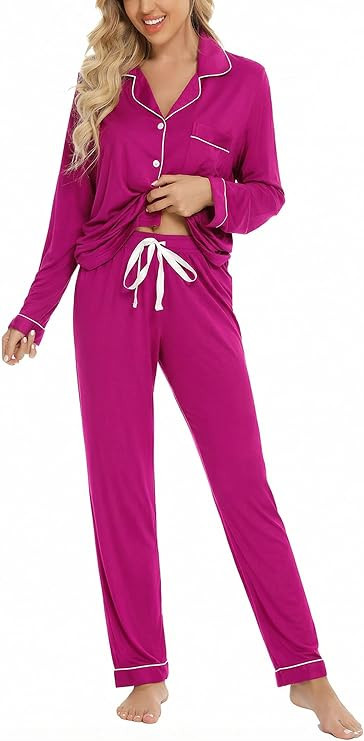 Leikar Button Up Pajama Set For Women Long Sleeve Shirt And Pajama Pants Soft Pjs Lounge Sets | Amazon (US)