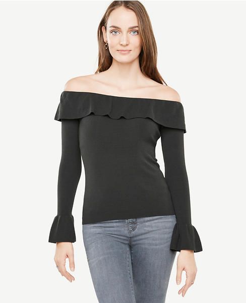 Off The Shoulder Ruffle Cuff Sweater | Ann Taylor (US)