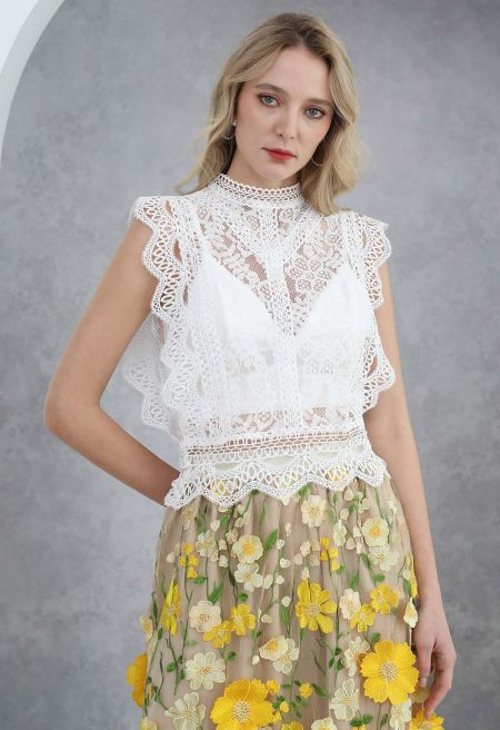 Your Sassy Start Sleeveless Crochet Lace Top in White | Chicwish