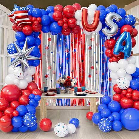 Bonropin Red White and Blue Balloons Garland Kit with Patriotic Theme Foil Fringe Curtain for Gra... | Amazon (US)