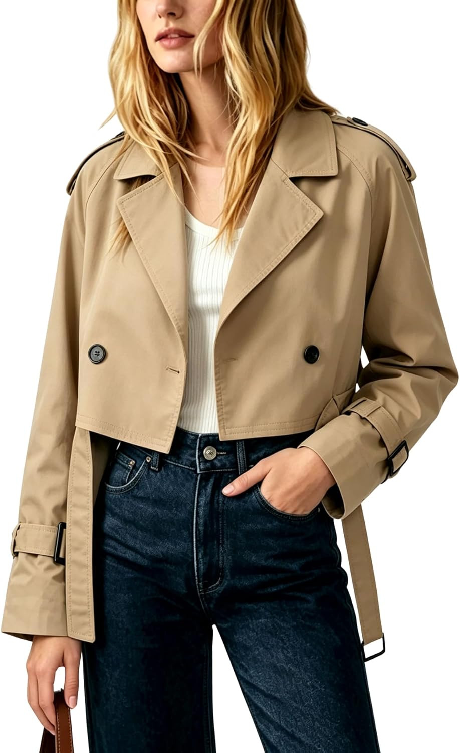 Women's Cropped Trench Coat Casual Double Breasted Wind coats | Amazon (US)