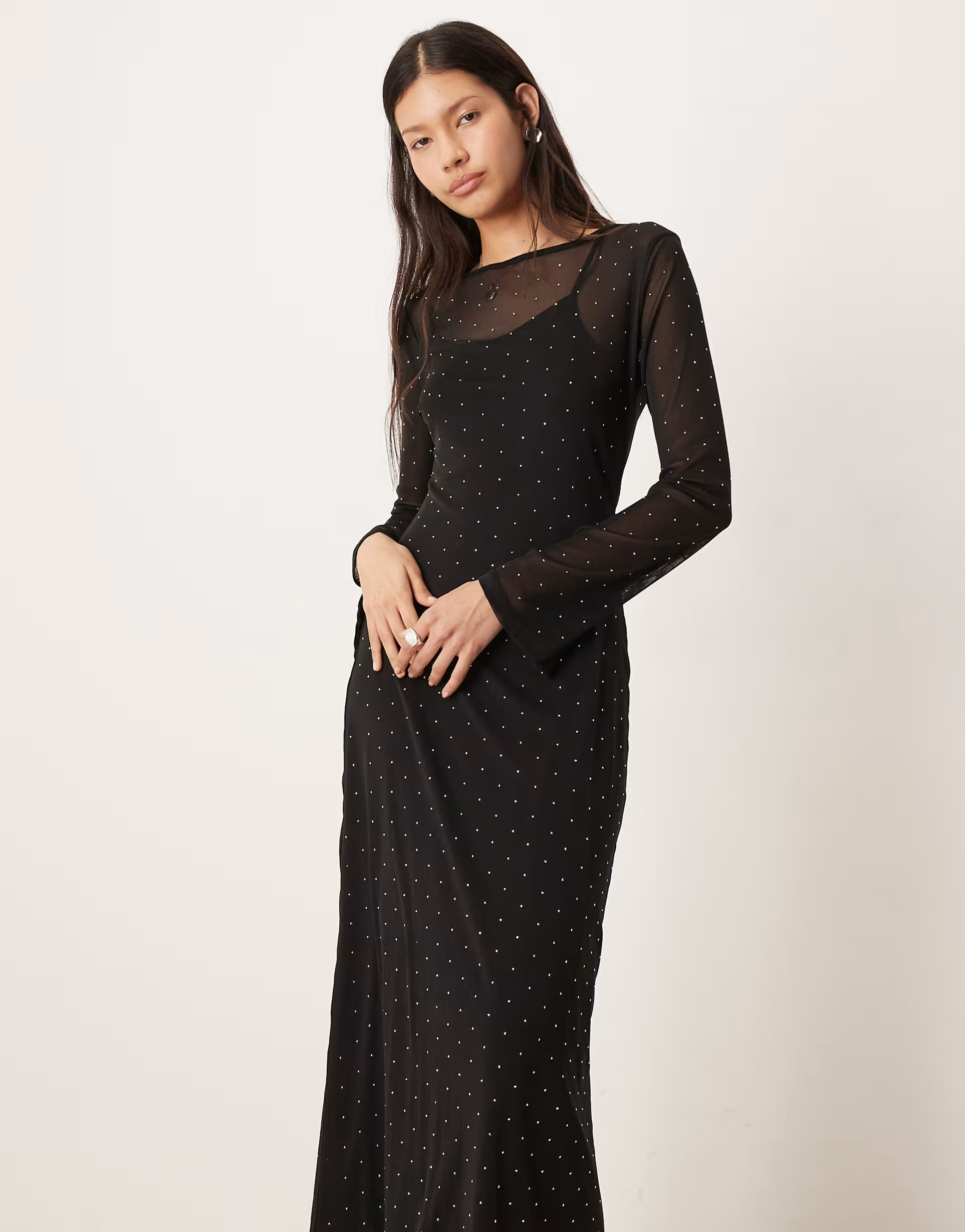 Never Fully Dressed hotfix embellished long sleeve midaxi dress in black | ASOS | ASOS (Global)