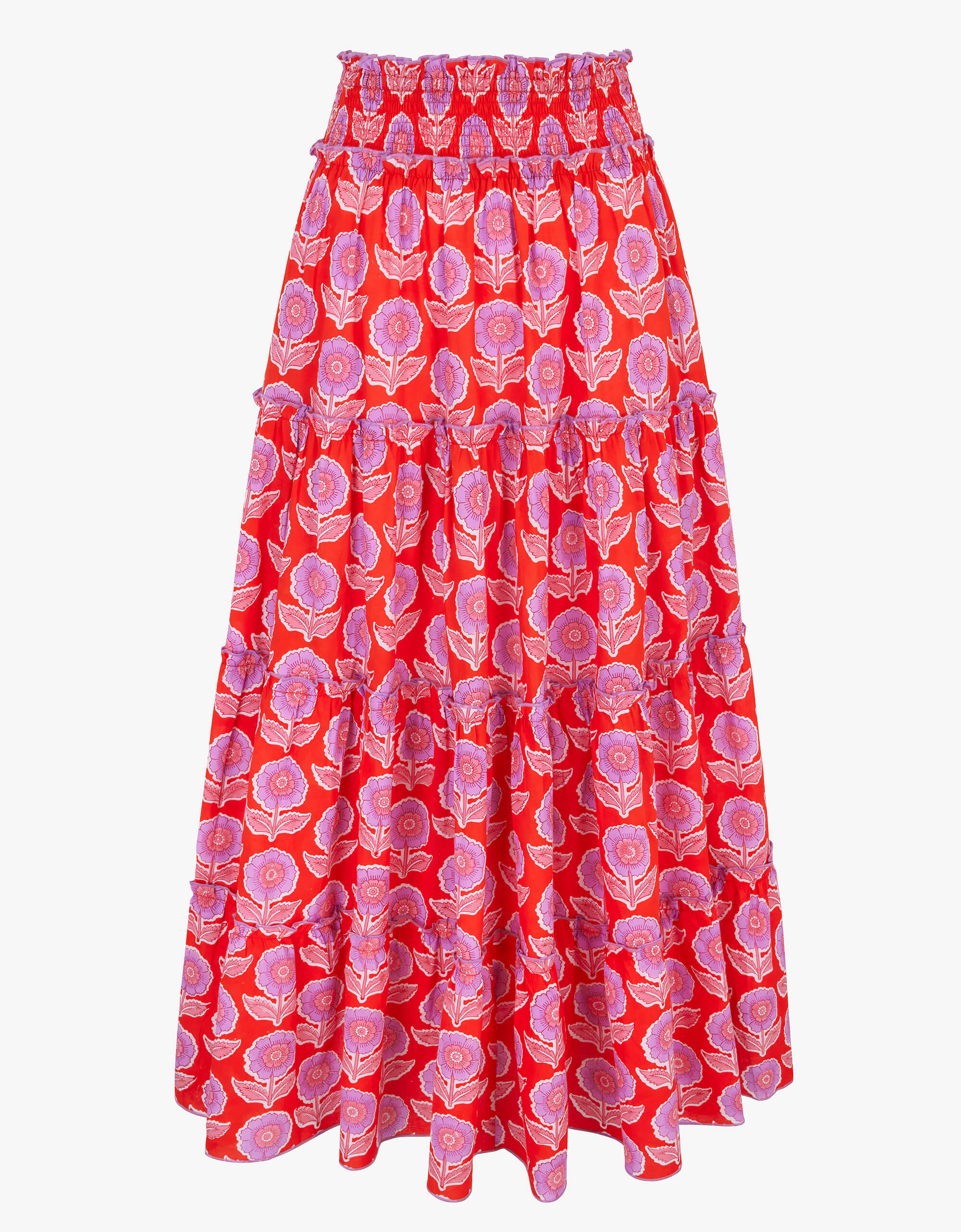 Red And Lilac Block Print Rah Rah Skirt | Pink City Prints UK