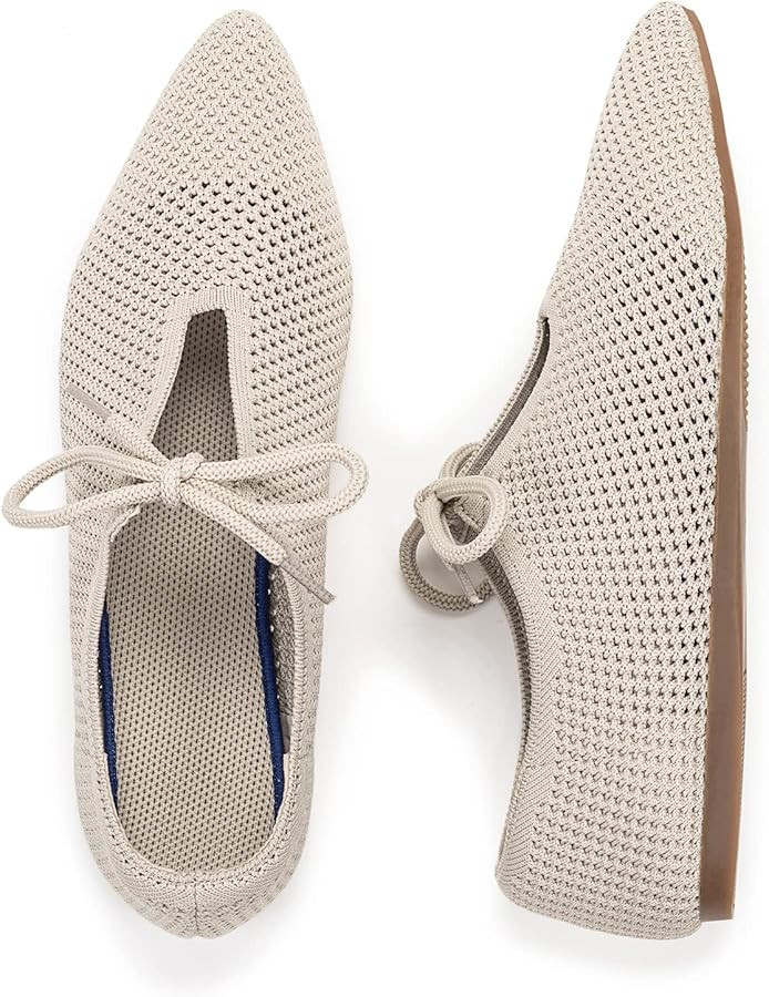 LYTIYO Women's Flat Knit Shoes Comfortable Memory Foam Point-Toe Shoes Slip on Shoes with Shoelac... | Amazon (US)