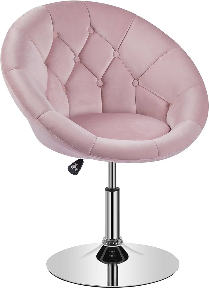 Yaheetech Living Room Vanity Chair Makeup Velvet Round Tufted Back Swivel Accent with Chrome Fram... | Amazon (US)