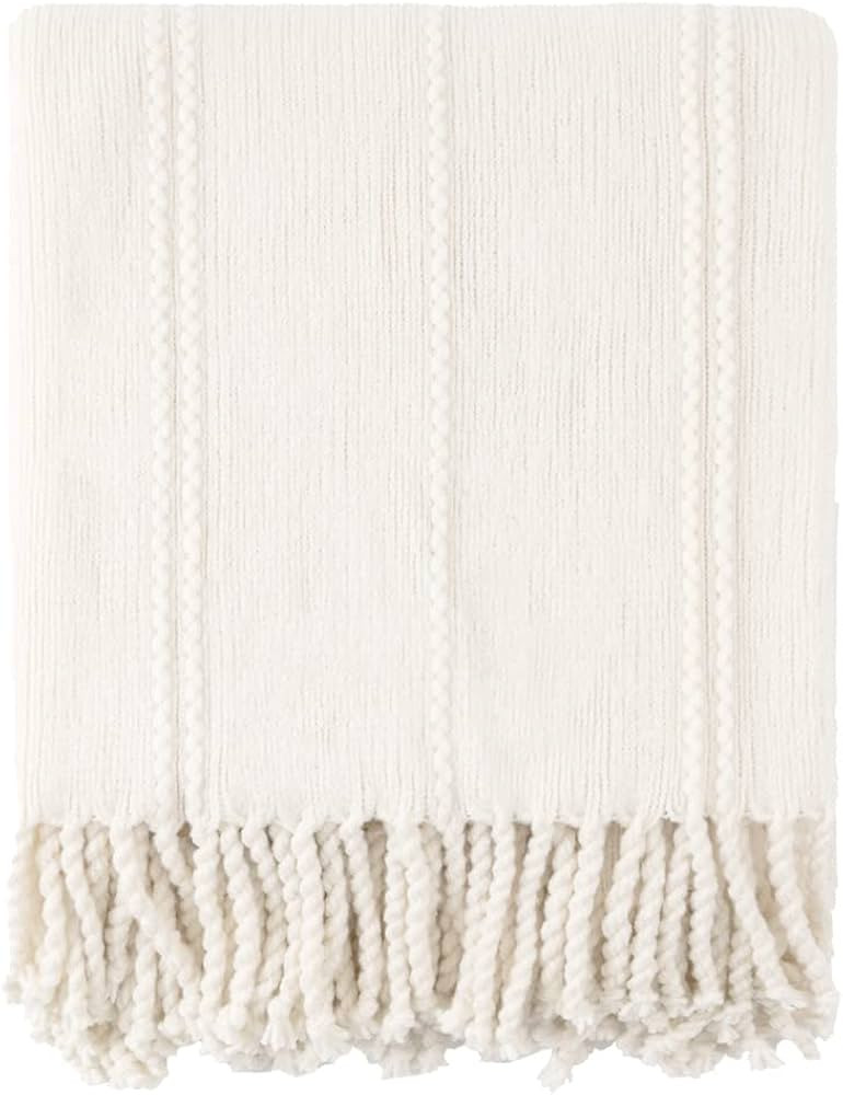 BATTILO HOME Cream White Throw Blanket for Couch, Knitted Cream Throw Blankets for Bed, Decorativ... | Amazon (US)