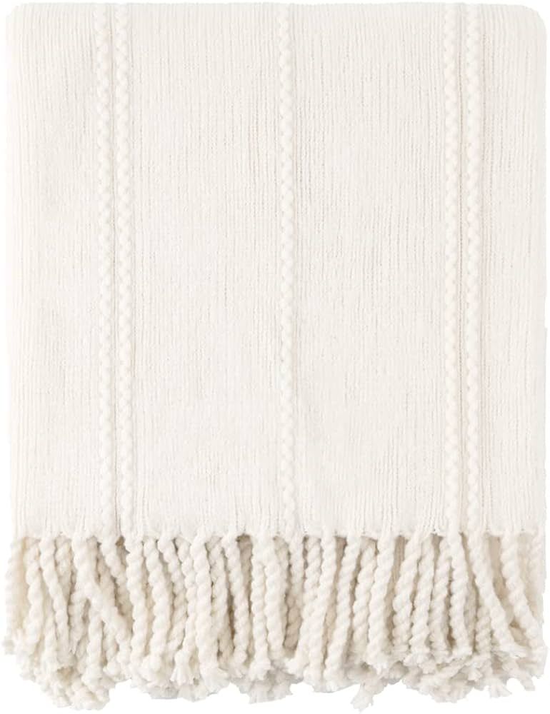 BATTILO HOME White Throw Blanket for Couch, Knitted Cream Throw Blankets for Bed, Decorative Wove... | Amazon (US)
