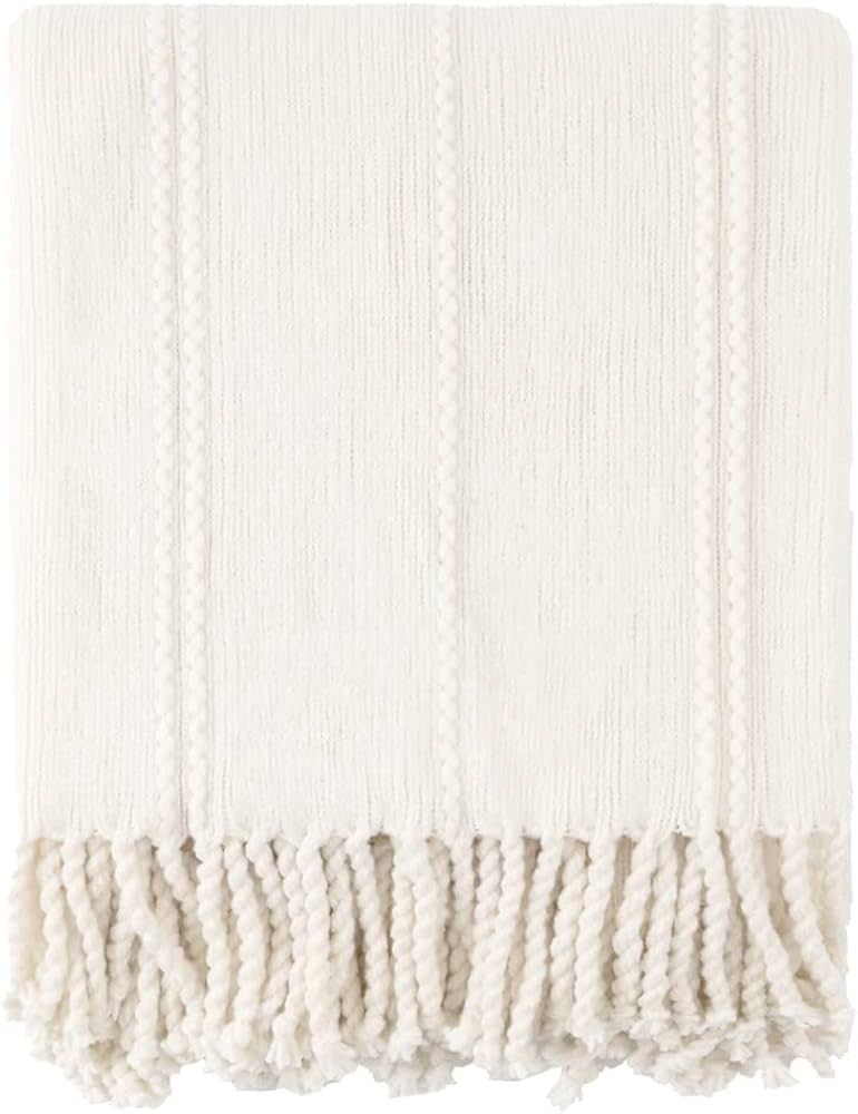 BATTILO HOME White Throw Blanket for Couch, Knitted Cream Throw Blankets for Bed, Decorative Wove... | Amazon (US)