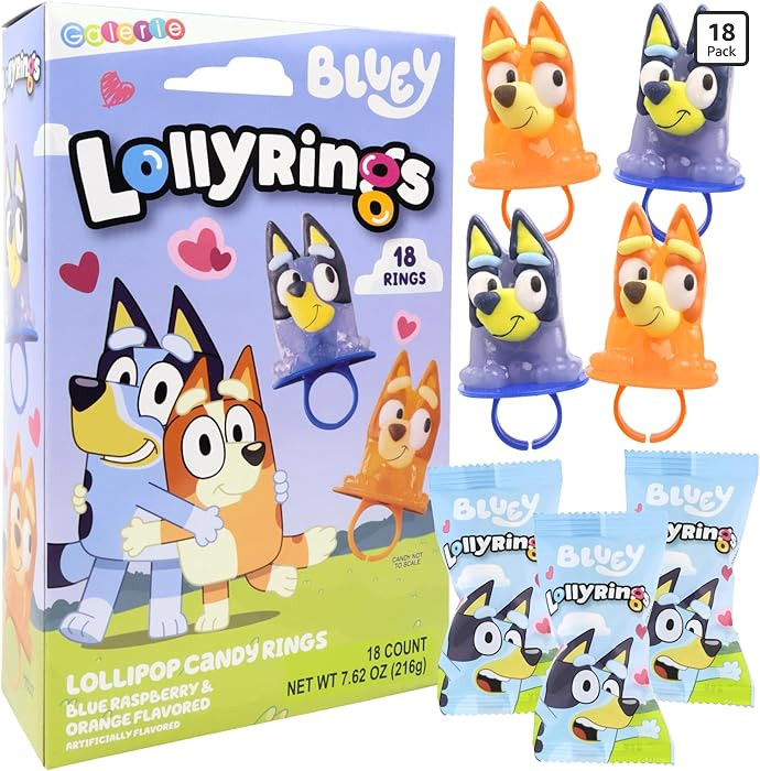 Galerie Bluey Lollipop Rings, Orange and Blue Raspberry Flavored, Individually Wrapped Party Favo... | Amazon (US)