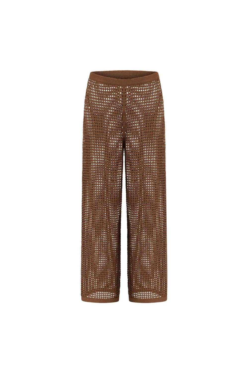 Brown Lattice Knit High Waist Vera Pants | Sabo Skirt US