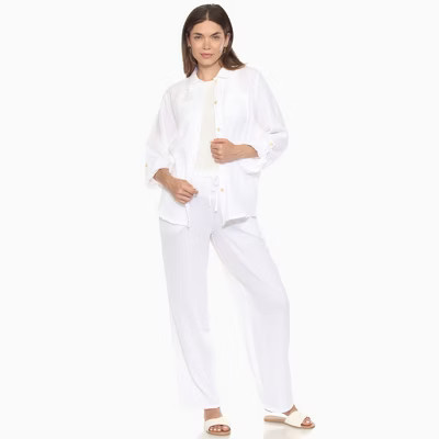 Women's Long Sleeve Button Down Cotton Gauze Set White M -White Mark | Target