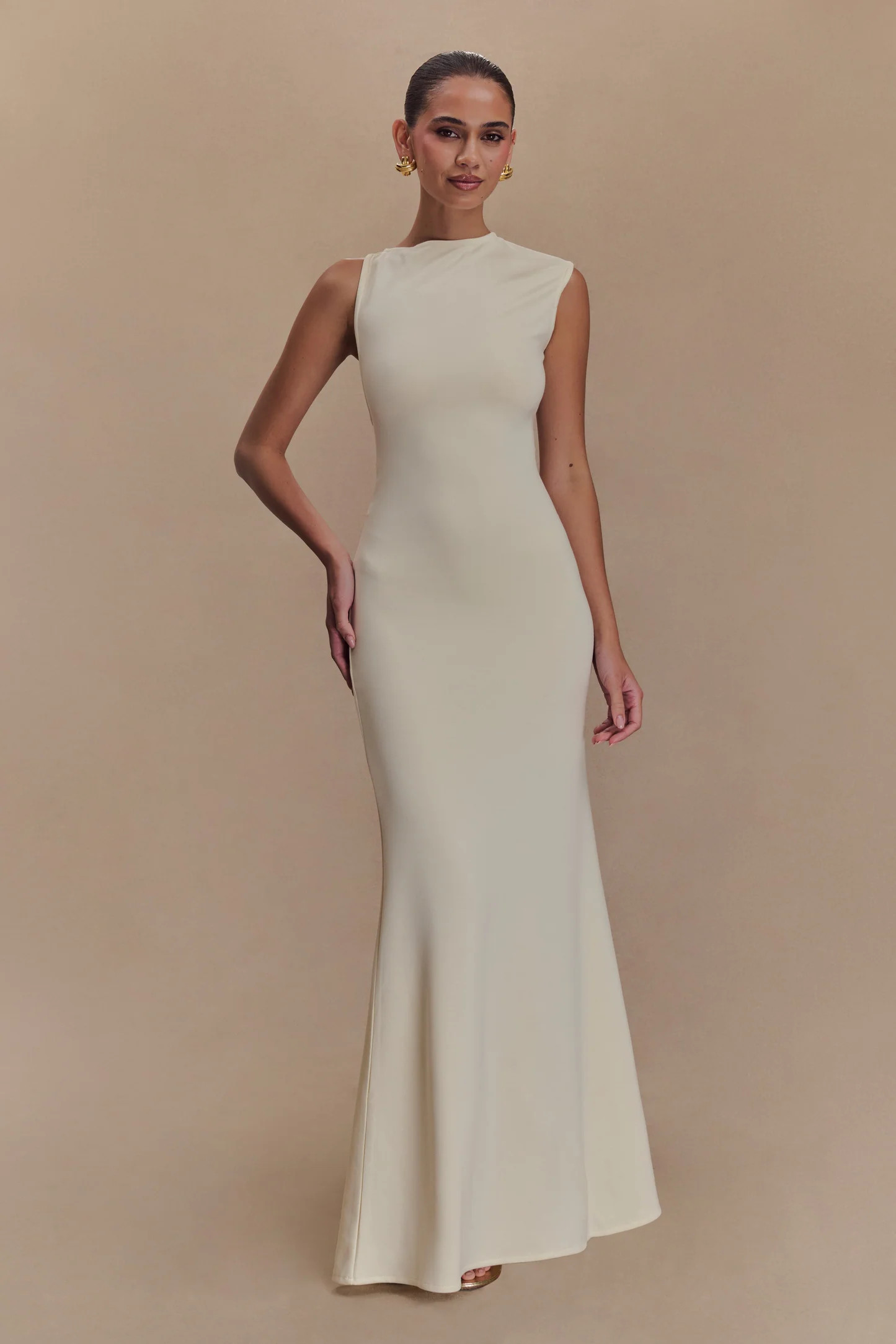 Katerina Scuba Jersey Cut Out Maxi Dress - Ivory | MESHKI US