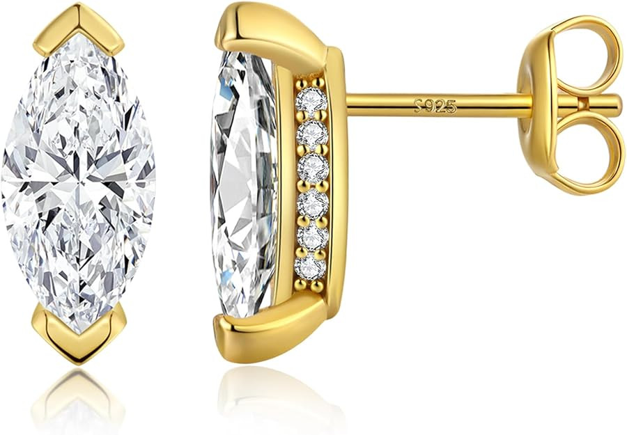 Brilliant Heart-cut/Oval-cut/Trillion-cut/Cushion-cut/Emerald-cut/Marquise-cut Stud, 925 Sterling... | Amazon (US)